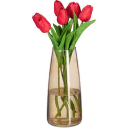 Relaxdays - Vaso in Vetro Decorativo, Vasetto per Fiori da Interno, HxD: 21,5x15 cm, Decorazione Centrotavola, Marrone