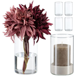 Relaxdays Vasi in Vetro Decorativi, Set 6 Vasetti Fiori e Candele da Interno, HxD: 15x9,5 cm, Centrotavola, Trasparente