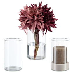 Relaxdays - Vasi in Vetro Decorativi, Set 3 Vasetti Fiori e Candele da Interno, HxD: 15x9,5 cm, Centrotavola, Trasparente