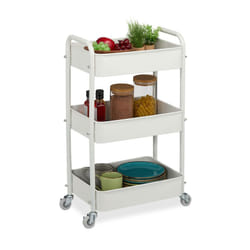 Relaxdays Carrello da Cucina con Ruote, 3 Ripiani, Carrellino Portaoggetti Bagno, Detersivi, 71,5x43,5x29,5 cm, Bianco