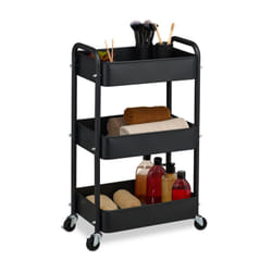 Relaxdays - Carrello da Cucina con Ruote, 3 Ripiani, Carrellino Portaoggetti per Bagno, Detersivi, 71,5x43,5x29,5 cm, Nero