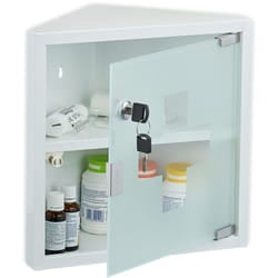 Relaxdays - Armadietto Pronto Soccorso per Medicinali, Cassetta Medicine, Chiave, 2 Scomparti, hlp: 30x30x17,5 cm, Bianco