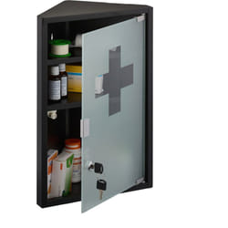 Relaxdays - Armadietto Pronto Soccorso per Medicinali, Cassetta Medicine con Chiave, 3 Scomparti, hlp: 45x30x17,5 cm, Nero