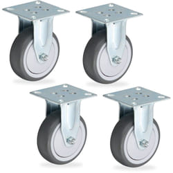 Relaxdays - 4 Ruote per Carrello Fisse, 75 mm, Silenziose Rotelle per Mobili e Carichi da 280 kg, tpr e Acciaio, Grigio