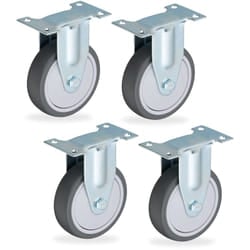 Relaxdays - 4 Ruote per Carrello Fisse, 100 mm, Silenziose Rotelle per Mobili e Carichi da 400 kg, tpr e Acciaio, Grigio