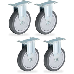 Relaxdays 4 Ruote per Carrello Fisse, 125 mm, Silenziose Rotelle per Mobili e Carichi da 480 kg, TPR e Acciaio, Grigio