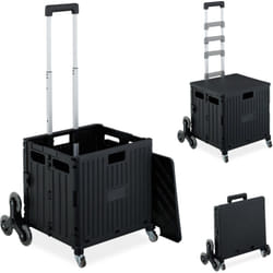 Carrello per Spesa Montascale, 35 kg Carico, Manico e Coperchio, Carrellino Trolley Portaspesa Saliscale, Nero - Relaxdays