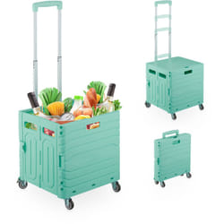 Carrello per Spesa Pieghevole, regge 35 kg, Manico Allungabile e Coperchio, Carrellino Portaspesa, Turchese - Relaxdays