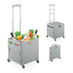 Carrello per Spesa Pieghevole, regge 35 kg, Manico Allungabile e Coperchio, Carrellino Portaspesa, Grigio - Relaxdays