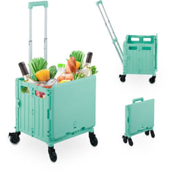 Carrello per Spesa Pieghevole, regge 35 kg, Manico Telescopico e Coperchio, Carrellino Portaspesa, Turchese - Relaxdays