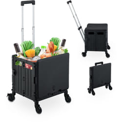 Carrello per Spesa Pieghevole, regge 35 kg, Manico Telescopico e Coperchio, Carrellino Portaspesa, Nero - Relaxdays