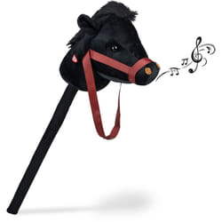 Relaxdays - Cavallo con Bastone per Hobby Horse, Cavallino Giocattolo Cavalcabile per Bambini, h: 68 cm, Suoni, Nero