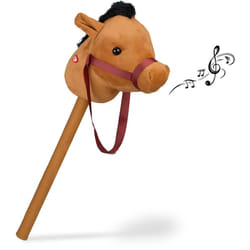 Relaxdays - Cavallo con Bastone per Hobby Horse, Cavallino Giocattolo Cavalcabile per Bambini, h: 68 cm, Suoni, Beige