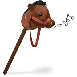 Relaxdays - Cavallo con Bastone per Hobby Horse, Cavallino Giocattolo Cavalcabile per Bambini, h: 68 cm, Suoni, Marrone