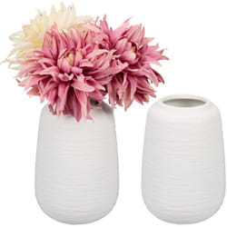 Relaxdays - Set 2 Vasi in Ceramica Decorativi, Vasetto per Fiori Freschi, Centrotavola HxD: 15x10 cm, Decorazione, Bianco
