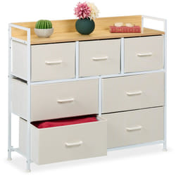 Cassettiera Camera da Letto, Comò con 7 Cassetti in Tessuto, hlp: 85x100x30,5 cm, Settimino, Beige Bianco - Relaxdays