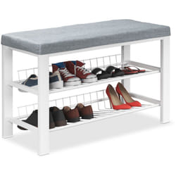 Panca Scarpiera da Ingresso, 2 Ripiani Portascarpe, Panchina Cuscino Imbottito, 50,5x82x33 cm, Bianco Grigio - Relaxdays
