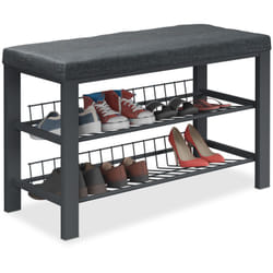 Panca Scarpiera da Ingresso, 2 Ripiani Portascarpe, Panchina Cuscino Imbottito, 50,5x82x33 cm, Nero - Relaxdays