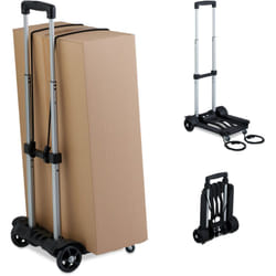 Carrello Portapacchi Pieghevole a 2 Ruote e Cinghie, Manico Telescopico, Portatutto max 25 kg, Trasporto, Nero - Relaxdays