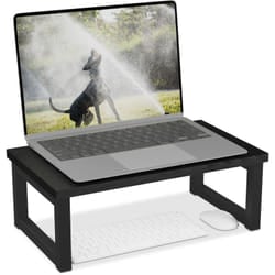 Relaxdays - Supporto per Monitor, Alza Schermo pc per Scrivania, hlp: 15x40x23 cm, Organizer Ufficio, Industriale, Nero