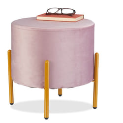 Sgabello Pouf da Salotto e Camera Letto, Poggiapiedi Imbottito, Sedia Velluto e Metallo, HxD: 39x37 cm, Rosa - Relaxdays