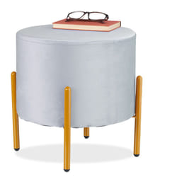 Sgabello Pouf da Salotto e Camera Letto, Poggiapiedi Imbottito, Sedia Velluto e Metallo, HxD: 39x37 cm, Grigio - Relaxdays