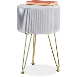 Sgabello Pouf da Salotto e Camera Letto, Poggiapiedi Imbottito, in Velluto e Ferro, HxD: 45x29 cm, Grigio Oro - Relaxdays