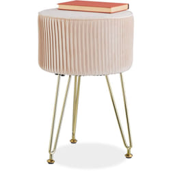 Sgabello Pouf da Salotto e Camera Letto, Poggiapiedi Imbottito, in Velluto e Ferro, HxD: 45x29 cm, Beige ORo - Relaxdays