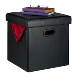 Pouf Contenitore, Sgabello Pieghevole Pelle Finta, Poggiapiedi Imbottito con Coperchio, hlp 39x37x37cm, Nero - Relaxdays