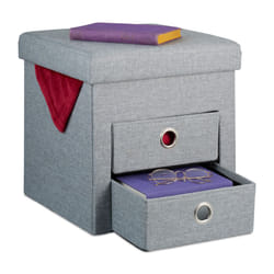 Pouf Contenitore Pieghevole, Sgabello Poggiapiedi Imbottito 2 Cassetti Portaoggetti, hlp 39x37x37 cm, Grigio - Relaxdays
