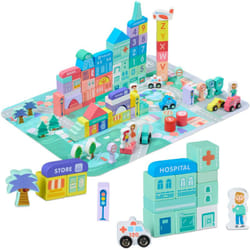 Relaxdays Gioco in Legno per Bambini da 3 Anni, Set 108 Blocchi da Costruzione, Puzzle Città, Lettere, Numeri, Colorati