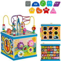 Cubo Muliattività Legno, Gioco per Bambini, Labirinto Bimbi 3 Anni, Motricità Neonato, Design a, Colorato - Relaxdays