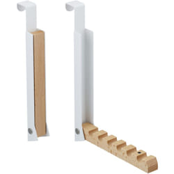 Relaxdays Appendiabiti da Porta Pieghevole, 6 Ganci per Appendere Grucce, per Porte Spesse 2 cm, Metallo e Legno, Bianco