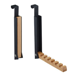 Relaxdays - Appendiabiti da Porta Pieghevole, 6 Ganci per Appendere Grucce, per Porte Spesse 2 cm, Metallo e Legno, Nero