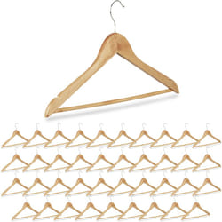 Grucce Appendiabiti, Set 40 Appendini con Barra Appendi Pantaloni e Gonne, Giacche, Ganci 360°, Legno Naturale - Relaxdays