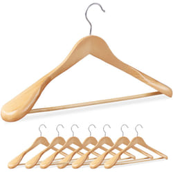 Grucce Appendiabiti, Set da 12 Appendini con Protezione Antitarme, Barra Appendi Pantaloni, Legno, Naturale - Relaxdays