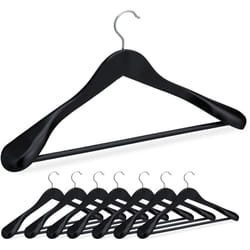 Grucce Appendiabiti per Giacche e Abiti, Set 8 Appendini con Barra Appendi Pantaloni e Gonne, Legno, Nero - Relaxdays