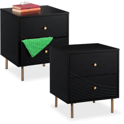 Comodini con Cassetti per Camera da Letto, 2 Tavolini Laterali da Divano Salotto, hlp 52x45x40 cm, Nero Oro - Relaxdays