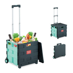 Carrello per Spesa Pieghevole, regge 35 kg, Manico Telescopico e Coperchio, Carrellino Portaspesa, Turchese - Relaxdays