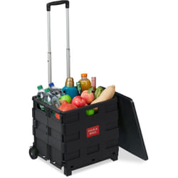 Carrello per Spesa Pieghevole, 35 kg di Carico, Manico Telescopico, Carrellino Trolley Portaspesa, Nero Grigio - Relaxdays