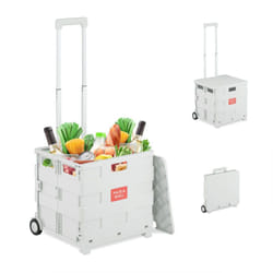 Relaxdays Carrello per Spesa Pieghevole, regge 35 kg, Manico Telescopico e Coperchio, Carrellino Portaspesa, Bianco