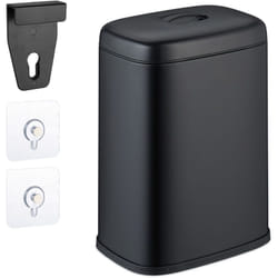 Relaxdays - Cestino da Bagno, con Adesivo da Muro o Gancio per Anta, Pattumiera 5 l, Secchio Interno, in Ferro, Nero