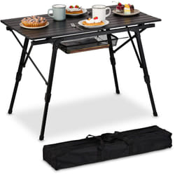 Tavolino da Giardino e Campeggio, Altezza Regolabile, Tavolo Pieghevole da Balcone, in Alluminio Leggero, Nero - Relaxdays