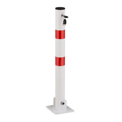 Relaxdays Dissuasore di Parcheggio, Paletto Abbassabile, Acciaio, con Strisce Riflettenti, HLP 65x15x13 cm, Rosso Bianco