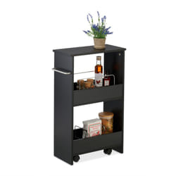 Relaxdays Carrello Stretto Salvaspazio, Carrellino Slim a 3 Ripiani per Cucina e Bagno, HxLxP: 66,5 x 42 x 20 cm, Nero