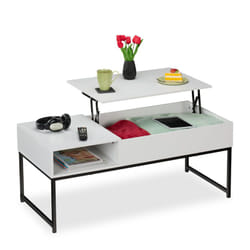 Relaxdays Tavolino da Salotto Contenitore, Tavolo Basso da Caffè con Scomparto Portaoggetti, HLP: 45x110x50 cm, Bianco