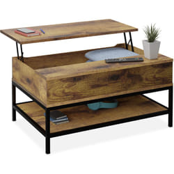 Tavolino da Salotto Contenitore, Tavolo Basso Caffè, Scomparto Portaoggetti, hlp: 45,5x90x60 cm, Marrone Nero - Relaxdays