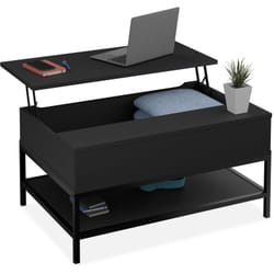 Tavolino da Salotto Contenitore, Tavolo Basso da Caffè con Scomparto Portaoggetti, hlp: 45,5x90x60 cm, Nero - Relaxdays