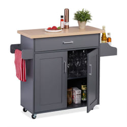 Relaxdays - Carrello da Cucina con Ruote, hlp: 90 x 114,5 x 39,5 cm, con 2 Scomparti, Porta Spezie e Canovacci, Grigio