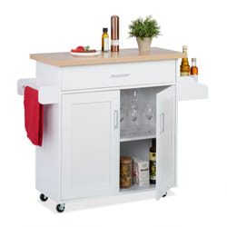 Relaxdays - Carrello da Cucina con Ruote, hlp: 90 x 114,5 x 39,5 cm, con 2 Scomparti, Porta Spezie e Canovacci, Bianco